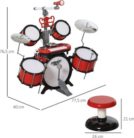 Kit de Bateria Infantil com Teclado, Microfone e Efeitos de DJ – 77,5x