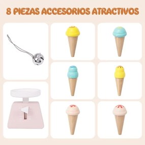 Carrinho de gelados de madeira para crianças com 6 gelados Balança Banca de mercado para crianças com mais de 3 anos Branco e cinzento