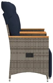 Sofá de jardim reclinável de 2 lugares com Mesa em vime sintético cinz