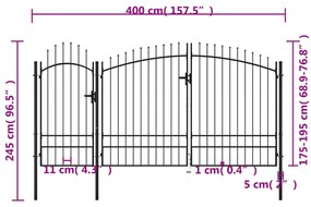 Portão de jardim 2,45x4 m aço preto