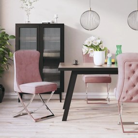 vidaXL Cadeiras de jantar 2 pcs 53x52x98 cm veludo/aço inox. rosa