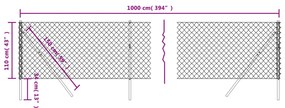 Cerca de arame 1,1x10 m prateado