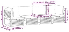 4 pcs conjunto de sofás de jardim com almofadões acácia maciça