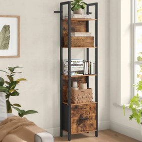 Estante com gaveta e estrutura em aço com design industrial 24 x 40 x 165 cm Castanho vintage + Preto
