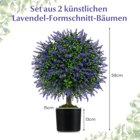 Conjunto de 2 árvores artificiais de lavanda em bola de 58 cm com vaso preenchido com cimento Verde e roxa