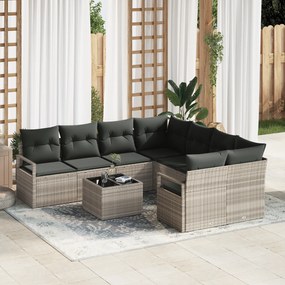 Conjunto de Sofá vidaXL de 9 Peças com Almofadas Cinza Claro Rattan Po