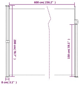 Toldo lateral retrátil 200x600 cm bege