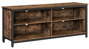 Suporte de TV VASAGLE, armário de TV com 4 compartimentos para TVs de até 65 polegadas, unidade de mesa de TV com prateleiras ajustáveis e gerenciamento de cabos, industrial, marrom rústico e preto LTV304B01