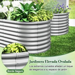 Floreira elevada de metal para jardim 165 x 80 x 60 cm com base aberta, placas metálicas pulverizadas, caixa de  exterior para vegetais, prateada