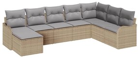 Conjunto de Sofá de Jardim vidaXL 8 Peças com Almofadas Bege Ratan Pol