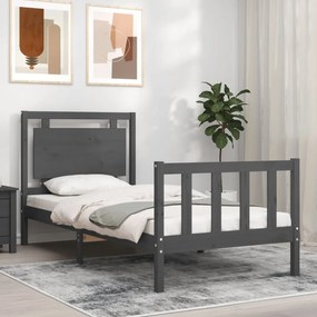 vidaXL Estrutura de cama com cabeceira 90x200 cm madeira maciça cinza