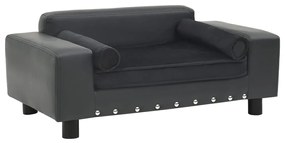 Sofá p/ cães 81x43x31cm pelúcia e couro artificial cinza-escuro