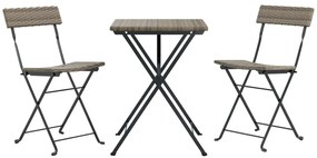 3 pcs conjunto de bistrô dobrável vime PE cinzento