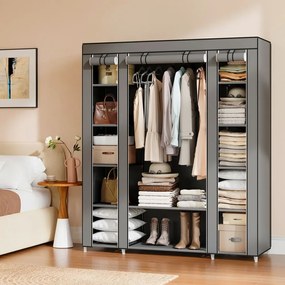 Guarda Roupa de tecido, com capa de lã, com varão para roupa 45 x 150 x 175 cm cinzento