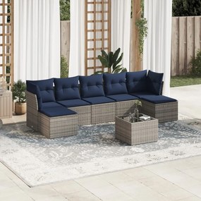vidaXL 8 pcs conjunto sofás p/ jardim c/ almofadões vime PE cinzento