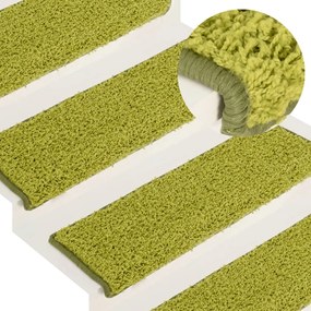 vidaXL Tapetes de escada 15 peças 65x21x4 cm verde com borda retangular
