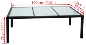 9 pcs conjunto jantar exterior com almofadões vime PE preto