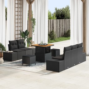 Conjunto de Sofá de Jardim vidaXL 8 Peças com Almofadas Preto Rattan P