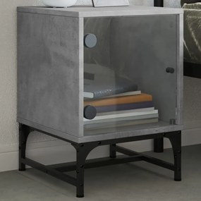 Mesa de cabeceira c/ porta de vidro 35x37x50cm cinzento cimento