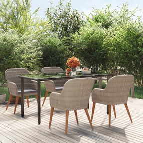 vidaXL 5 pcs conjunto de jantar p/ jardim c/ almofadões castanho