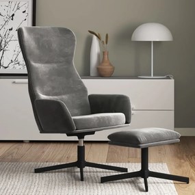 vidaXL Cadeira de descanso com banco veludo cinzento-escuro