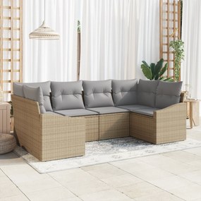 Conjunto de Sofá de Jardim de 6 Peças com Almofadas Bege Rattan Poliés
