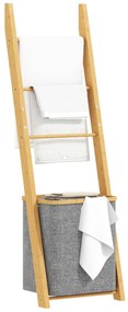 HOMCOM Estante para Casa de Banho de Bambu Toalheiro de Pé com 3 Barras e Cesto para Roupa Suja Removível de 48 L para Quarto Lavandaria 43x35x133 cm Cinzento