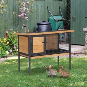 Gaiola de madeira para coelhos com pés 91,5 x 45 x 70 cm, gaiola para roedores e porquinhos-da-índia com teto amovível cor natural, preto