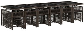 17 pcs conjunto jantar p/ jardim c/ almofadões vime PE castanho