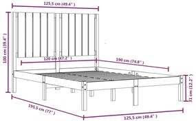 Estrutura cama pequena casal 120x190 cm pinho maciço branco