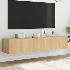 vidaXL Móveis de parede para TV com luzes LED 2 pcs carvalho sonoma