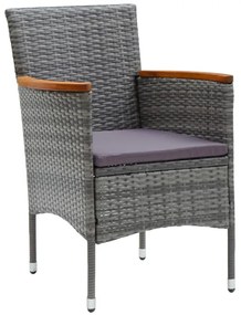 3 pcs conjunto de jantar p/ jardim c/ almofadões vime PE cinza