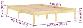 Estrutura de cama casal 135x190 cm madeira maciça