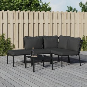 5 pcs conjunto lounge de jardim aço c/ almofadões cinzentos