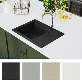 Lava-louça cozinha orifício extravasamento oval granito preto
