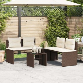 4 pcs conjunto sofás de jardim c/ almofadões vime PE castanho