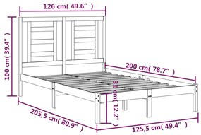 Estrutura de cama 120x200 cm madeira de pinho maciça cinzento