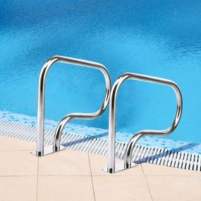Conjunto de 2 Corrimãos de Piscina, 81 x 10 x 57 cm, em Aço Inoxidável SS304, Cinzento prateado