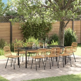vidaXL Conjunto de Jantar de Jardim 9 Peças Marrom Polyrattan