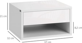Conjunto de 2 Mesas de Cabeceira Flutuantes Mesas de Cabeceira com Gaveta para Dormitório 37x32x21 cm Branco Brilhante