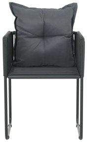 Cadeiras de exterior 4 pcs c/ almofadões vime PE preto