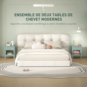 Conjunto de 2 mesas de cabeceira com gaveta e compartimento aberto, 45 x 40 x 55 cm, verde