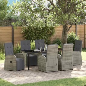 vidaXL Conjunto de Jantar de Jardim 7 Peças com Almofadas Cinza Vime PE