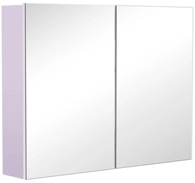 HOMCOM Armário Casa de Banho com Espelho com 2 Portas 3 Prateleiras Internas Estilo Moderno 80x15x60 cm Roxo Claro | Aosom Portugal