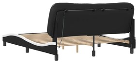 Estrutura cama c/ luzes LED 160x200cm couro artif. preto/branco