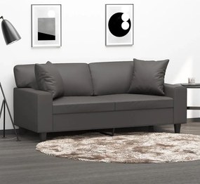 vidaXL Sofá 2 lugares c/ almofadas/almofadões 140cm couro artif. cinza