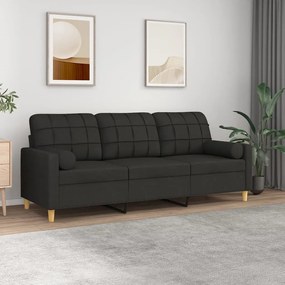 vidaXL Sofá de 3 lugares c/ almofadas e almofadões 180 cm tecido preto