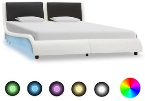 280480 vidaXL Estrutura de cama com LED 135x190 cm couro art. branco e preto