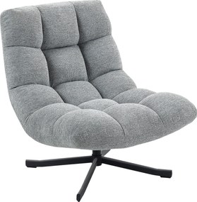 Poltrona de sala sem braços, cadeira giratória em tecido chenille impermeável, assento largo, 75 x 95 x 90 cm, cinzento