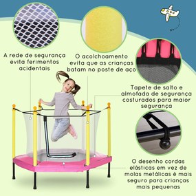 Trampolim para Crianças 95x85 cm com Rede de Segurança trampolim Infantil para Crianças de 3-6 Anos 122x122x97 cm Rosa